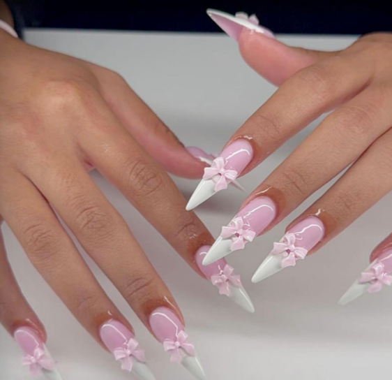 PINK WHITE BOW STILETTOS