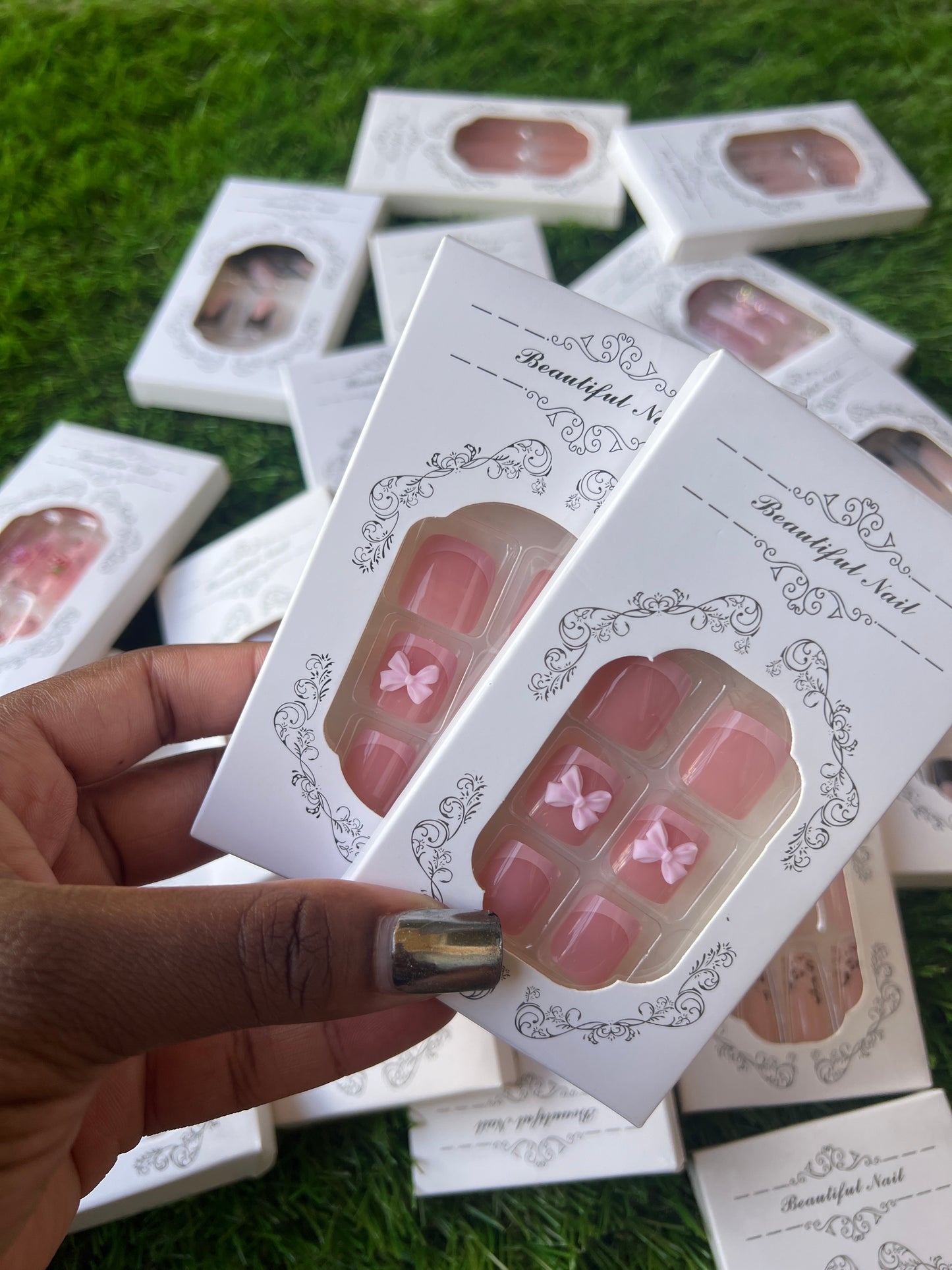 PRETTY IN PINK BOW FALSE TOE NAILS 3D